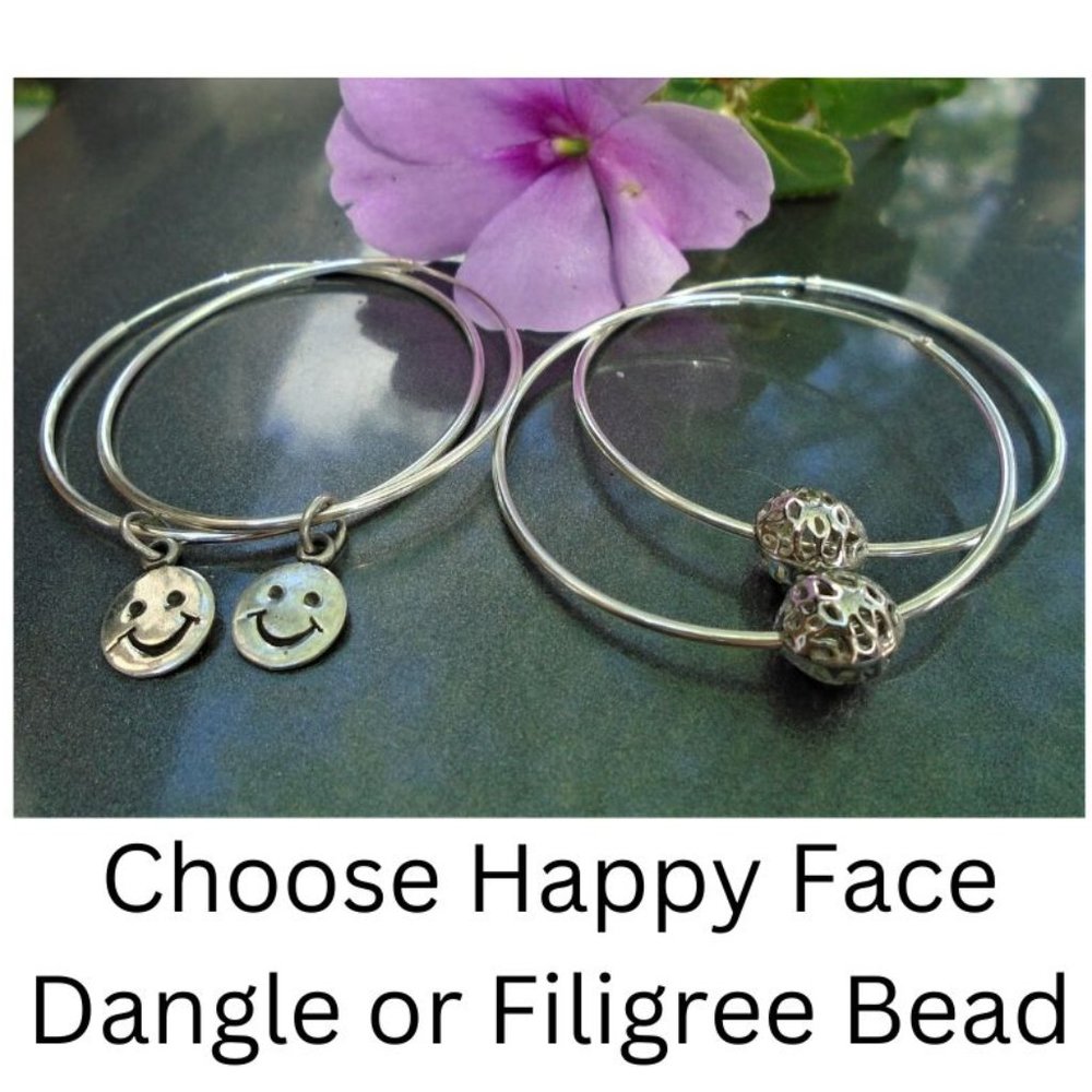 New Big 42mm 925 Sterling Silver Hoops With Happy Face Dangle or Filigree Bead